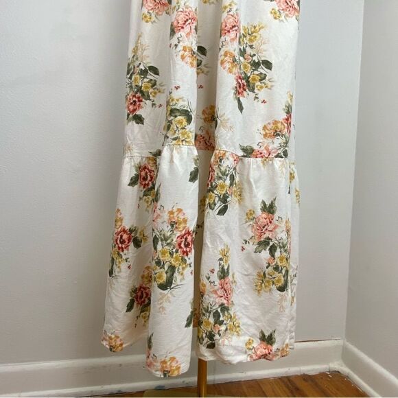 Aura Cream Floral Midi Dress Puff Sleeve Cottage Romantic Milkmaid Regency Sz S - Picture 8 of 10